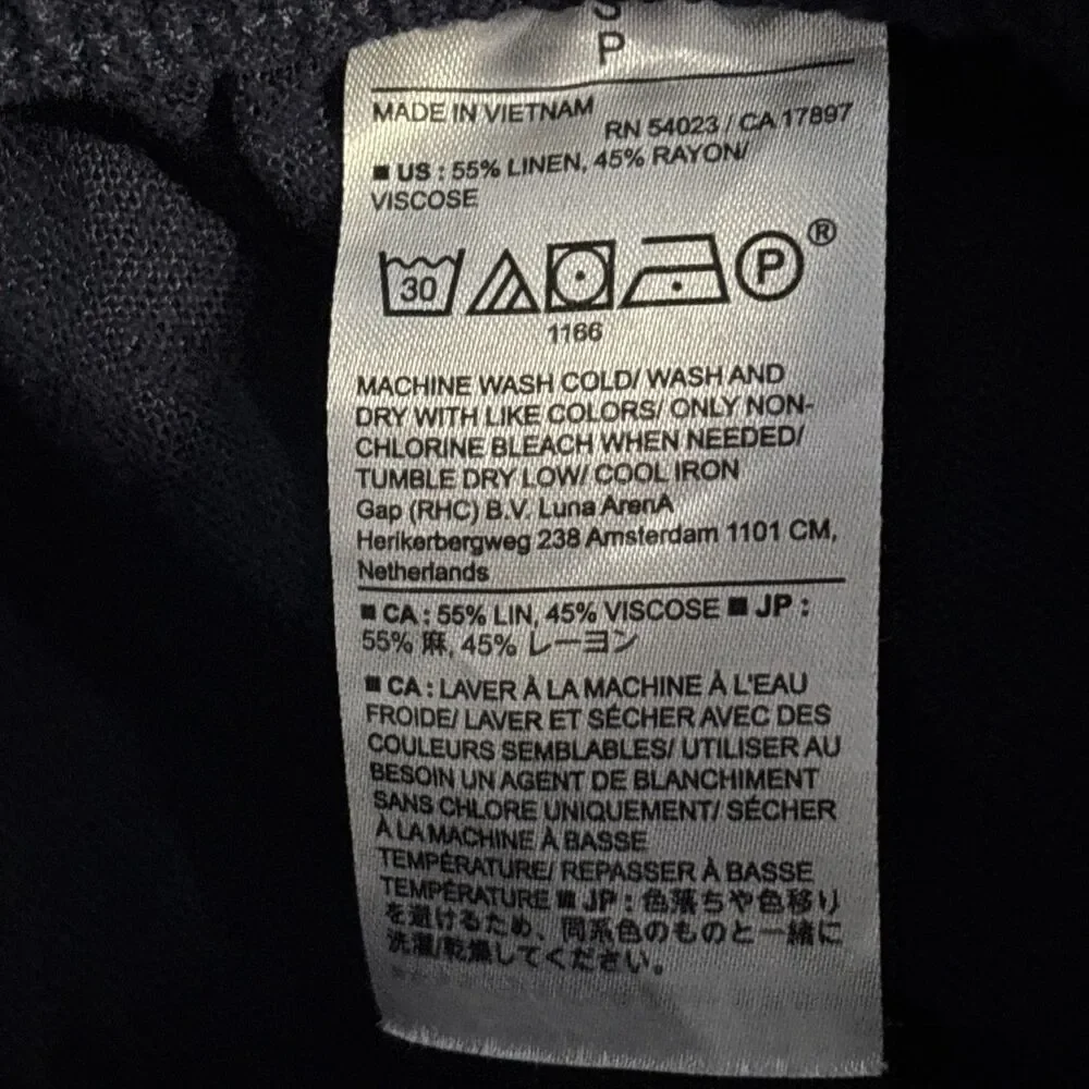 Banana Republic Linen Blend Wide Leg Crop Pull On Drawstring Pants Navy Small